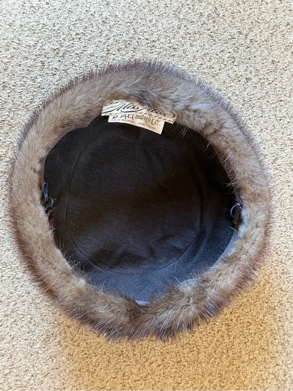 Vintage B. Altman Fifth Avenue Genuine Mink Fur Pillbox Hat Miss Alice 1960s